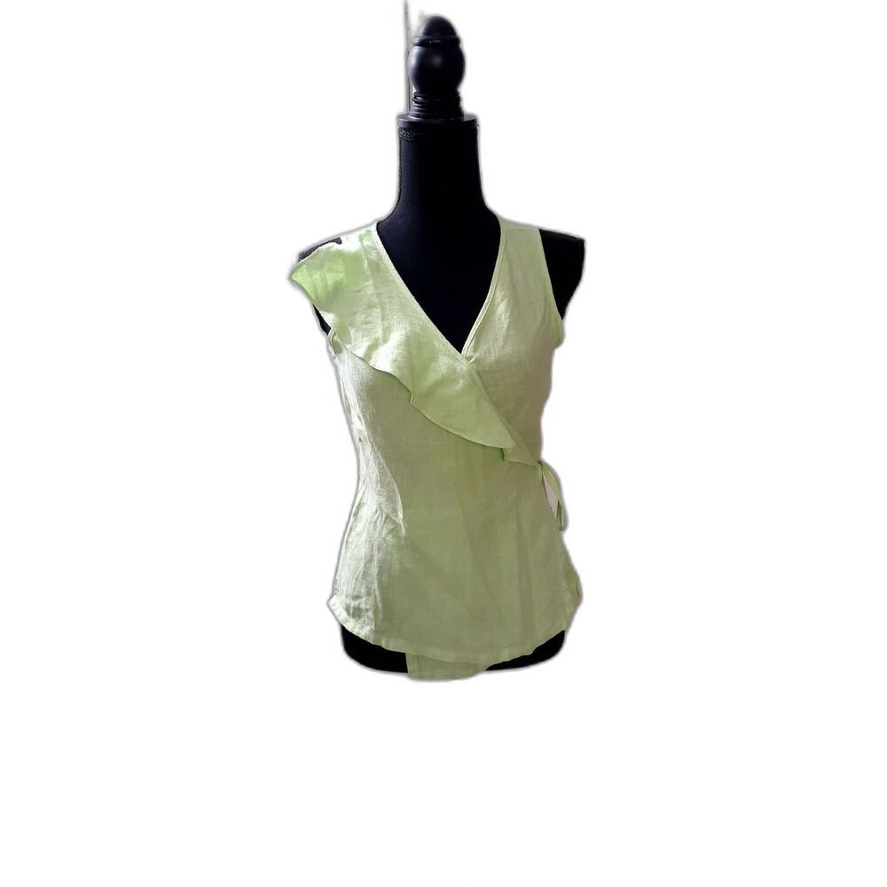 Kiko Top  Women's Size M  Green 100% Linen Sleeveless imperfect item # 252